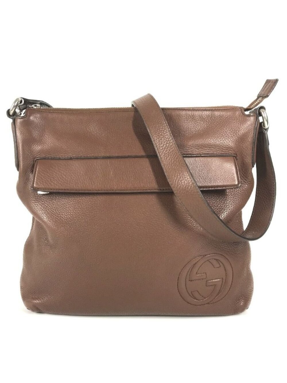 Gucci Shoulder Bag Interlocking G Logo Leather Brown